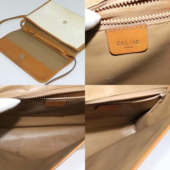 CELINE Macadam Canvas Shoulder Bag Pvc Leather White Gold - Picture 11 of 12